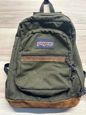 Vintage 1996 JanSport Made in USA Suede Bottom Backpack Olive Green
